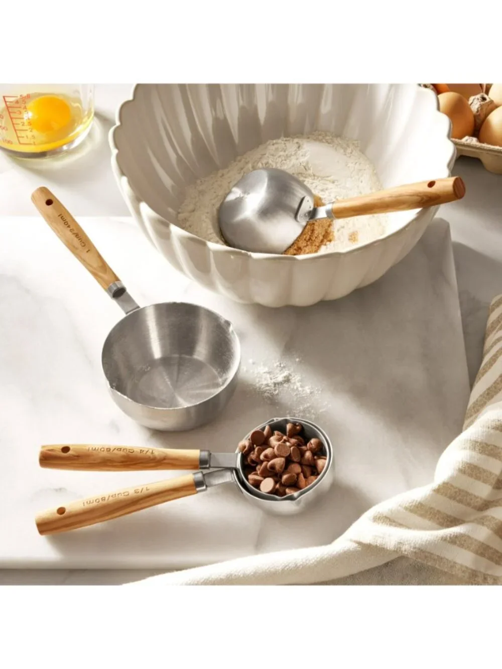 The Pioneer Woman Home Silver Olive Wood Stainless Steel Measuring Cups Set of 4